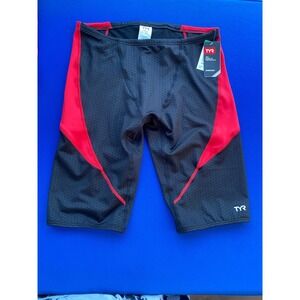 TYR Durafast Elite Men's Jammer Swim Suit Black Red Hex Size 36L New